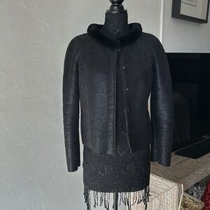Winter fur-leather jacket, black, size M